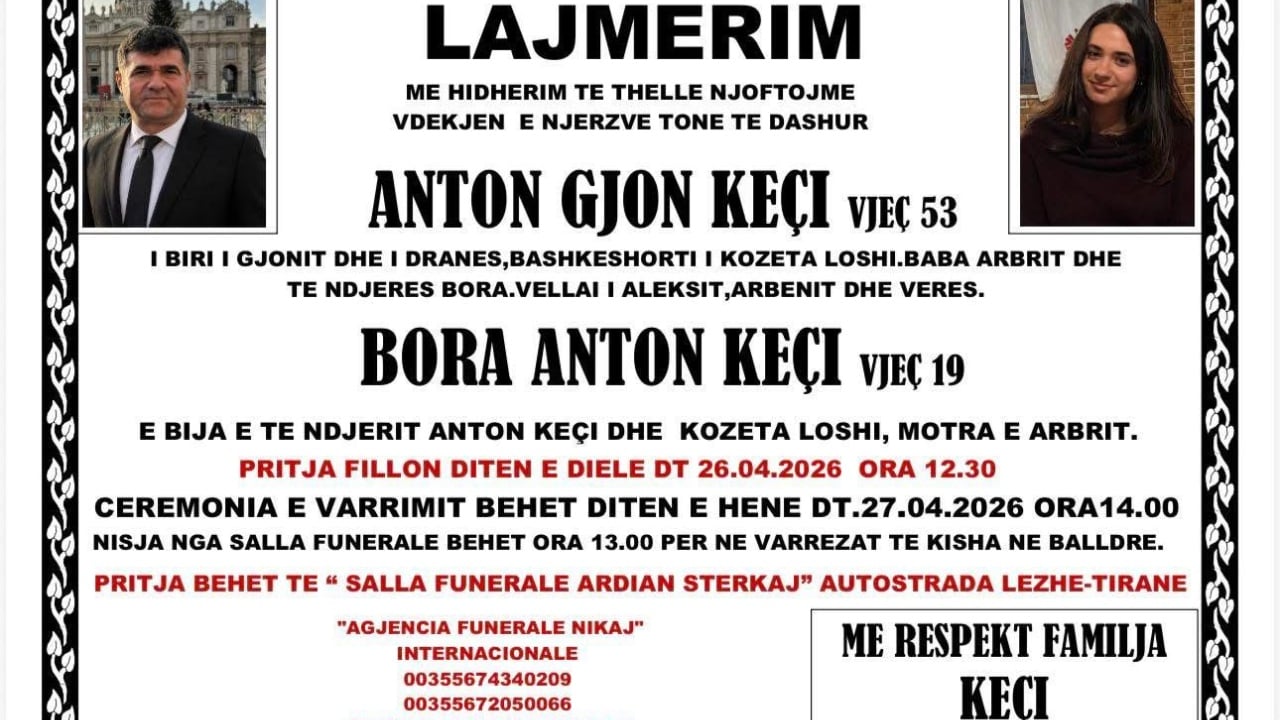 Tragjedia në Lezhë, humbin jetën mjeku Anton Keçi dhe vajza e tij 19-vjeçare