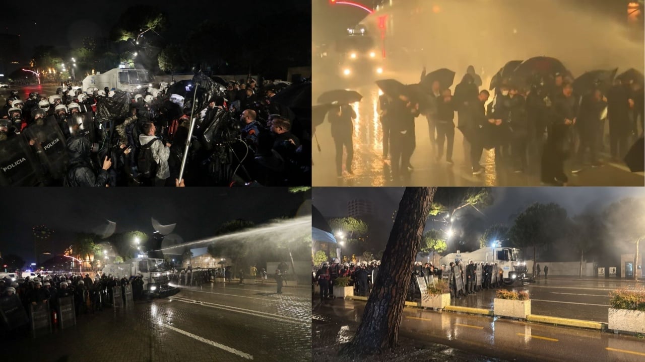 Protesta e PD në Tiranë: 90 minuta tensione, molotovë e gaz te Ministria e Brendshme