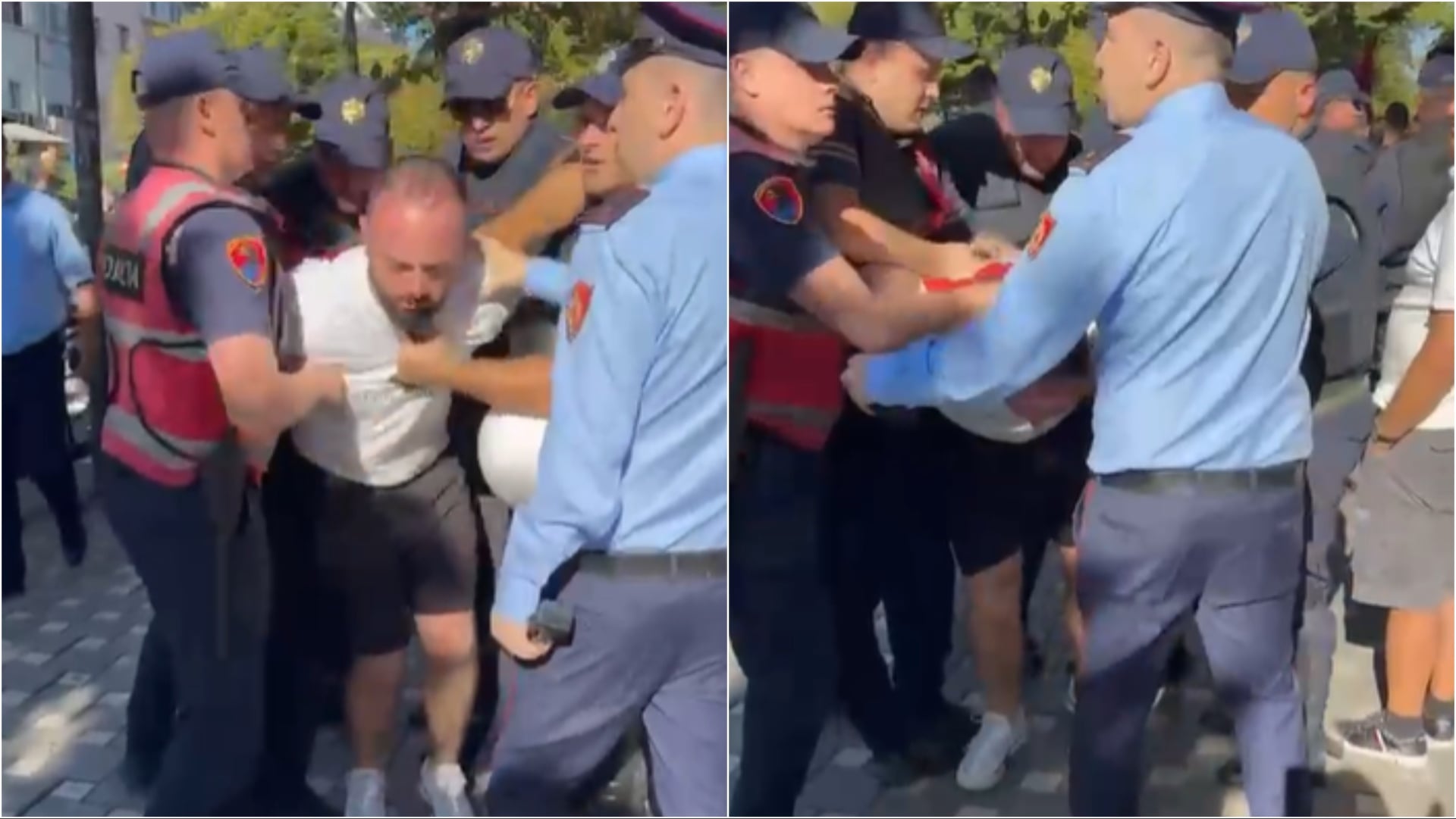 Video nga protesta në Tiranë: polici godet qytetarin, pezullohet efektivi i “Shqiponjave”