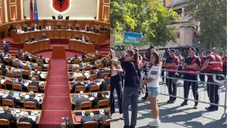 Tensione te Kuvendi, protestuesit bllokojnë rrugën dhe hedhin vezë; shoqërohet Dritan Goxhaj