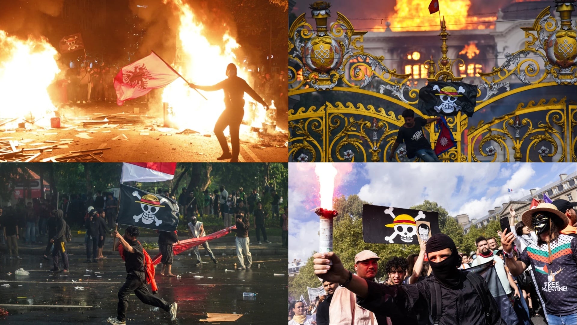 Flamuri “One Piece” në protestën në Tiranë, simboli që u shfaq mes përplasjeve me policinë
