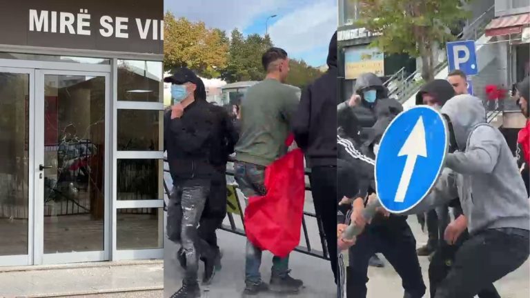 Tensione në Lezhë gjatë protestës së gjimnazistëve, dëmtohen xhama dhe sinjalistika rrugore
