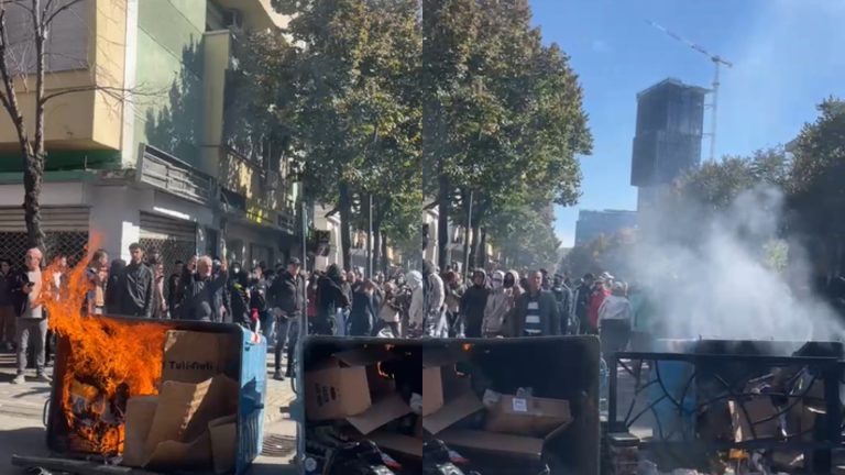 Tensione te Ministria e Arsimit, digjen kosha mbeturinash ne mes te protestes ne Tirane