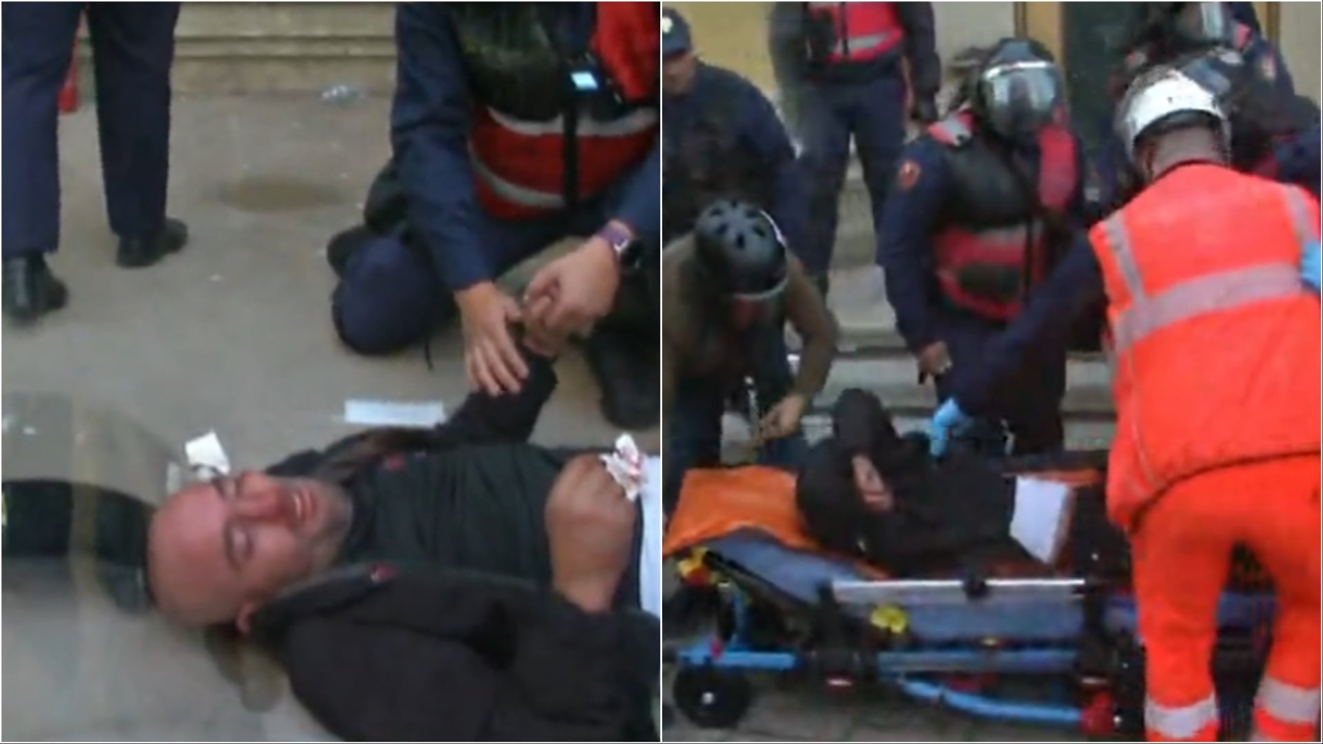 I gjakosur në mes të protestës, një person rrihet nga turma dhe largohet nga policia