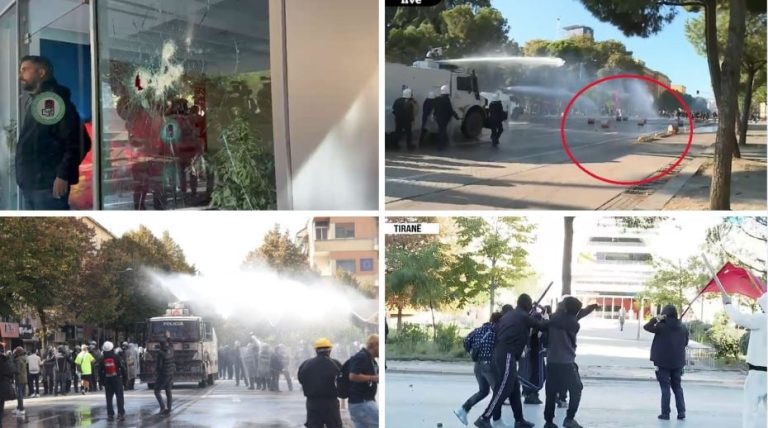 Përshkallëzohet protesta në Tiranë: gurë ndaj Policisë dhe sulm te selia e PS