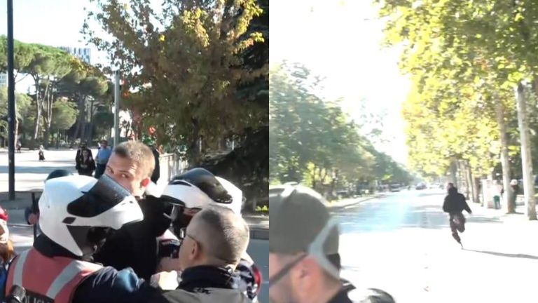 Përplasje te Parku Rinia, i riu u shpëton efektivëve gjatë shoqërimit të protestuesve
