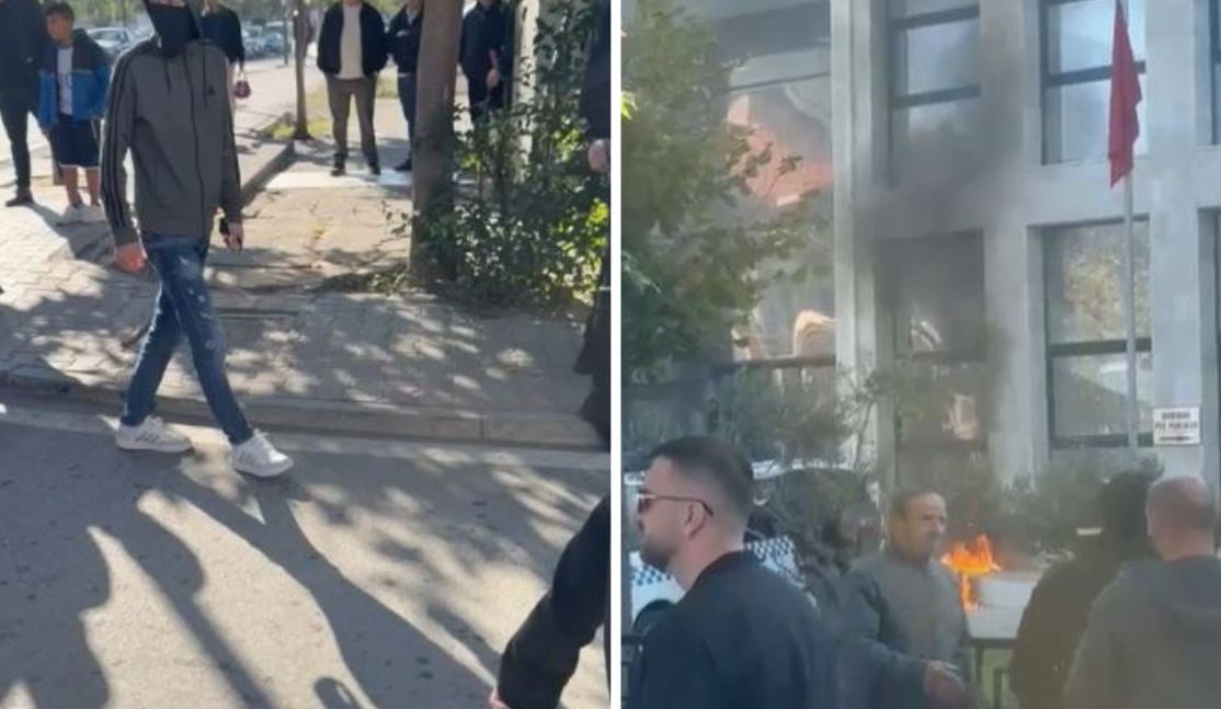 Protesta në Kurbin nis me molotov para Bashkisë, flakë në hyrje të godinës
